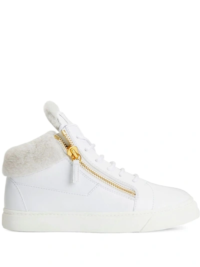 Shop Giuseppe Zanotti Kriss Leather Mid-top Sneakers In White