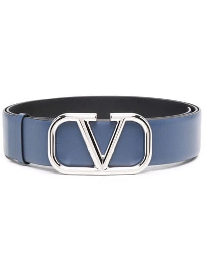 Shop Valentino Vlogo Signature Buckle Belt In Blue