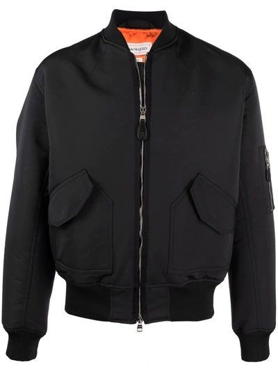 Shop Alexander Mcqueen Logo-print Bomber Jacket In Black