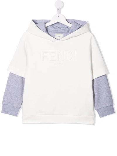 Shop Fendi Embossed-logo Hooded Jumper In White