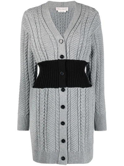 Shop Alexander Mcqueen Bi-colour Cable Knit Cardigan In Grey