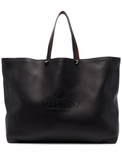 Shop Valentino Identity Reversible Tote Bag In Black