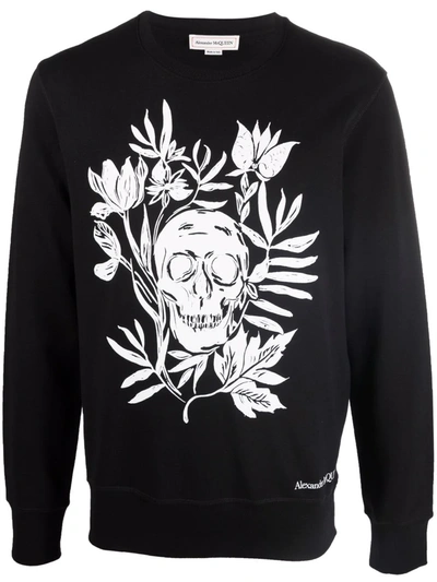 Shop Alexander Mcqueen Skull Floral-print Crew-neck Sweatshirt In Black