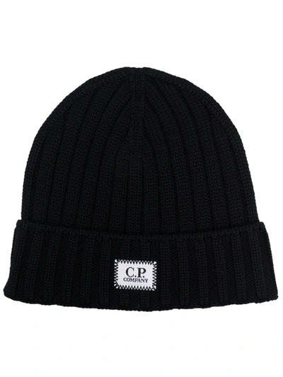 Shop C.p. Company Logo-patch Knit Beanie In Black
