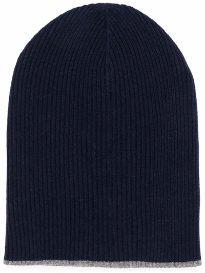 Shop Brunello Cucinelli Rib-knit Cashmere Beanie In Blue