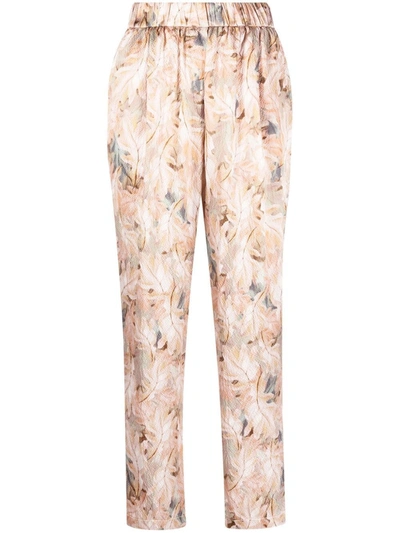 Shop Forte Forte Leaf-print Trousers In Neutrals