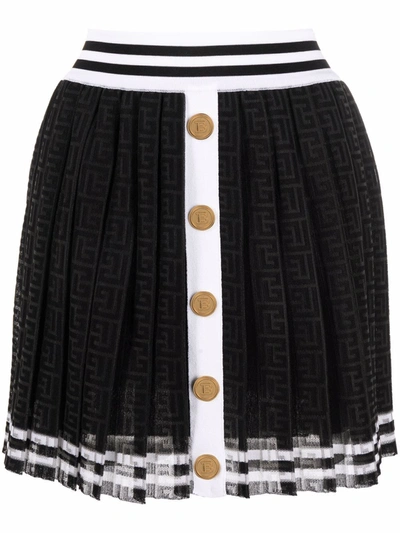 Shop Balmain Pb Monogram Jacquard Pleated Skirt In Black