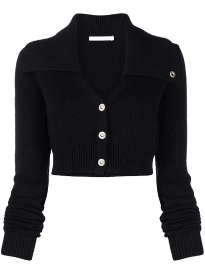 Shop Helmut Lang Cropped Button-up Cardigan In Schwarz