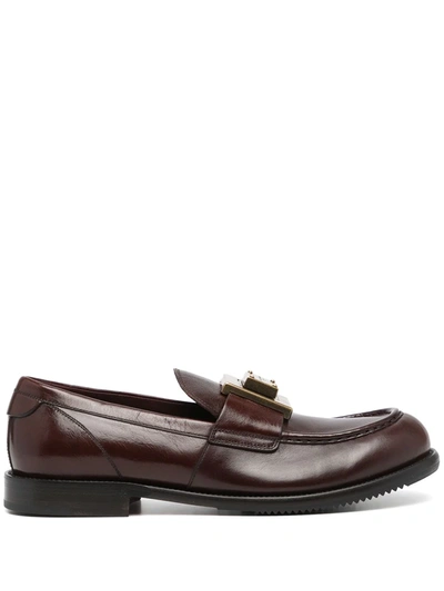 Shop Dolce & Gabbana Logo-plaque Leather Loafers In Braun