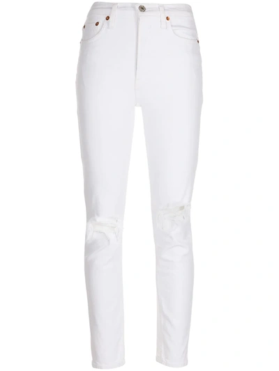 Shop Re/done Distressed High-rise Jeans In Weiss