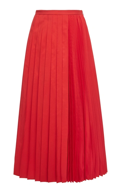 Shop Valentino Women's Pleated Cotton-blend Midi Skirt In Red