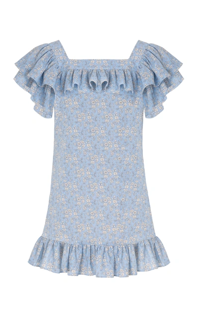 Shop The Vampire's Wife The Cry Baby Ruffled Printed Linen-cotton Mini Dress In Blue