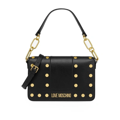 Shop Love Moschino Black Schoulder Bag With Gold Studs