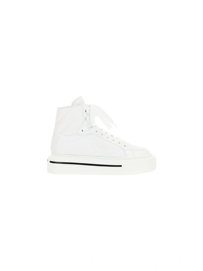 Shop Prada Women's White Leather Hi Top Sneakers