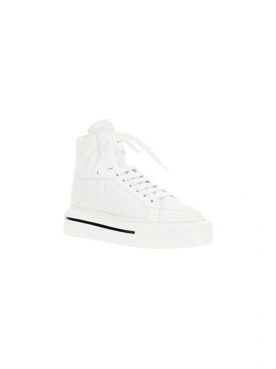 Shop Prada Women's White Leather Hi Top Sneakers