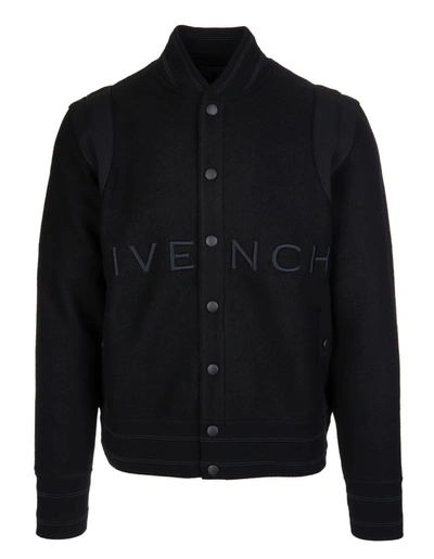 Shop Givenchy Man Black Wool Felt Bomber Jacket With Logo