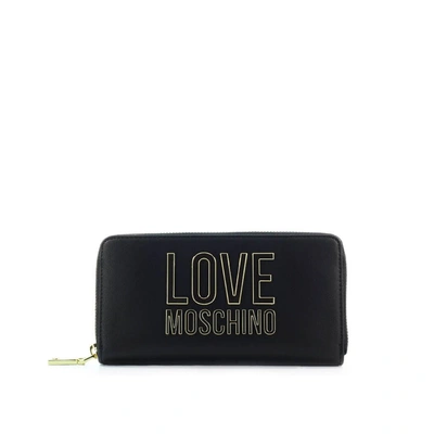 Shop Love Moschino Bonded Black Gold Large Wallet In Nero