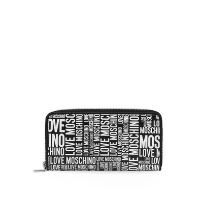 Shop Love Moschino Black Large Wallet With White Logo In Nero/bianco