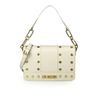 Shop Love Moschino Ivory Shoulder Bag With Gold Studs In Avorio