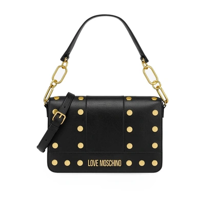 Shop Love Moschino Black Schoulder Bag With Gold Studs In Nero