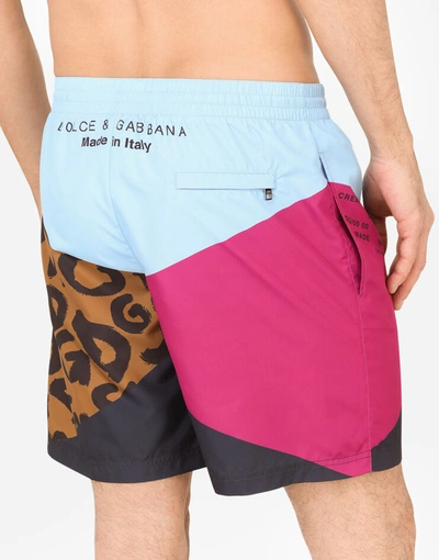 Shop Dolce & Gabbana Mid-length Nylon Patchwork Swim Trunks With Print In Multicolor