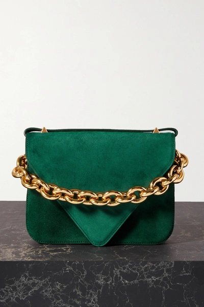 Shop Bottega Veneta Chain Small Suede Shoulder Bag In Green