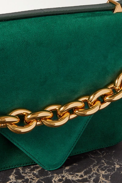 Shop Bottega Veneta Chain Small Suede Shoulder Bag In Green