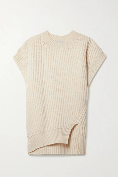 Shop Stella Mccartney + Net Sustain Ribbed Recycled Cashmere And Wool-blend Sweater In Ecru