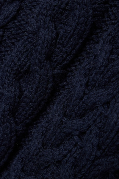 Shop Stella Mccartney + Net Sustain Oversized Asymmetric Cable-knit Organic Cotton-blend Turtleneck Cape In Blue