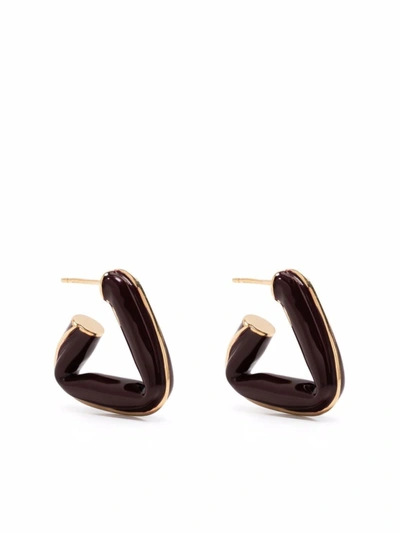 Shop Bottega Veneta Brown Triangle Hoop Earrings