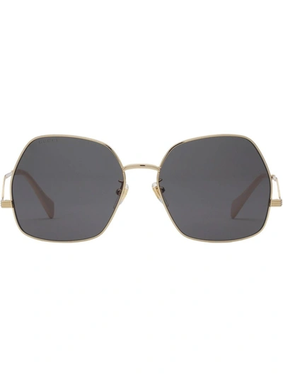 Shop Gucci Oversized Geometric-frame Sunglasses In Gold