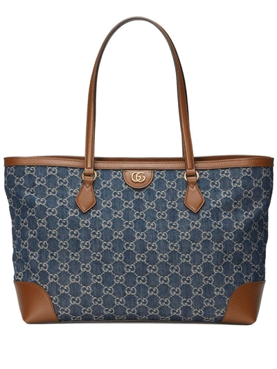 Shop Gucci Medium Ophidia Gg Tote Bag In Blue