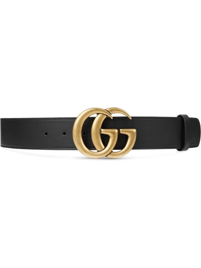 Shop Gucci Black Gold-tone Double G Buckle Belt