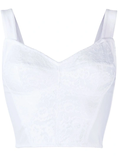 Shop Dolce & Gabbana White Lace-embroidered Corset-style Bustier