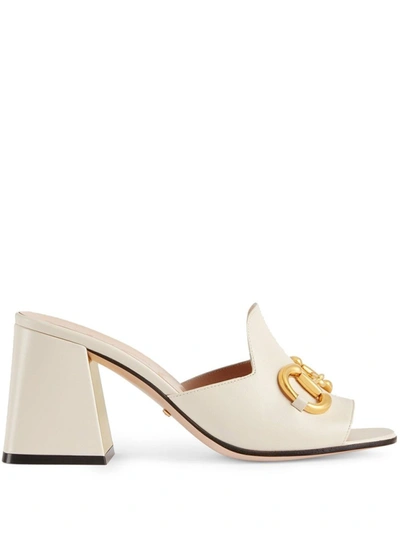 Shop Gucci 75mm Horsebit Mule Sandals In White