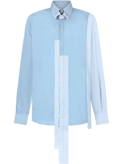 Shop Dolce & Gabbana Multicolour Logo-patch Stretch Cotton Shirt In Blue