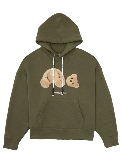 Shop Palm Angels Hoodie With Bear Print In Green
