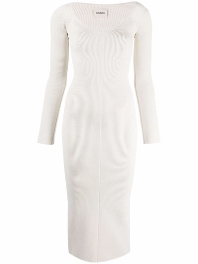 Shop Khaite White V-neck Knitted Dress