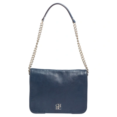 Pre-owned Carolina Herrera Blue Leather New Baltazar Flap Shoulder Bag