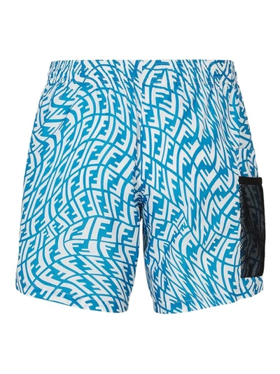 Shop Fendi X Sarah Coleman Fisheye Logo Swim Trunks In Blue