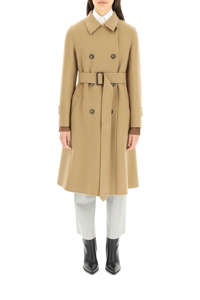 Shop Weekend Max Mara Double Breasted Belted Coat In Brown