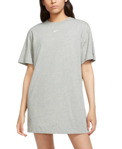 Shop Nike Sportswear Cotton Essential Dress In Dk Grey Heather/white