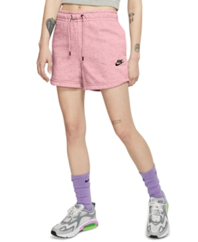 Shop Nike Women's Sportswear Essential Terry Shorts In Pink Glaze/htr/black