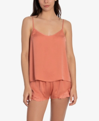 Shop Midnight Bakery Women's Malia Solid Hammered Satin Cami-tap Set In Coral