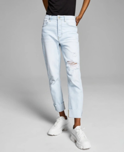 And Now This Women's High-rise Vintage Straight Button Cuffed Jeans, 24-28w  In Remi | ModeSens
