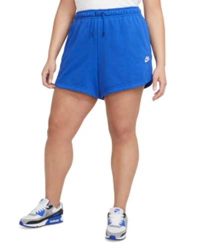 Shop Nike Plus Size Women's Essential French Terry Shorts In Game Royal/white