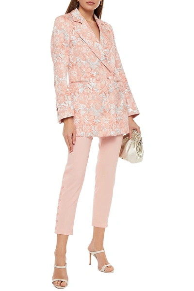 Shop Hofmann Copenhagen Daria Double-breasted Metallic Brocade Blazer In Baby Pink