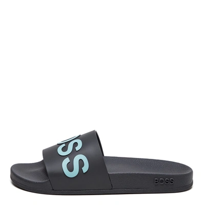 Shop Hugo Boss Sliders Logo In Grey