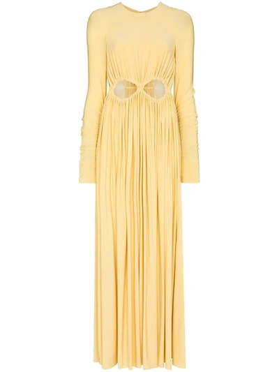 Shop Victoria Beckham Cut-out Long-sleeve Maxi Dress In Yellow