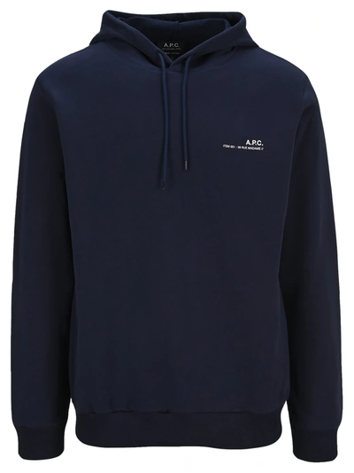 Shop Apc A.p.c. Logo Print Drawstring Hoodie In Navy